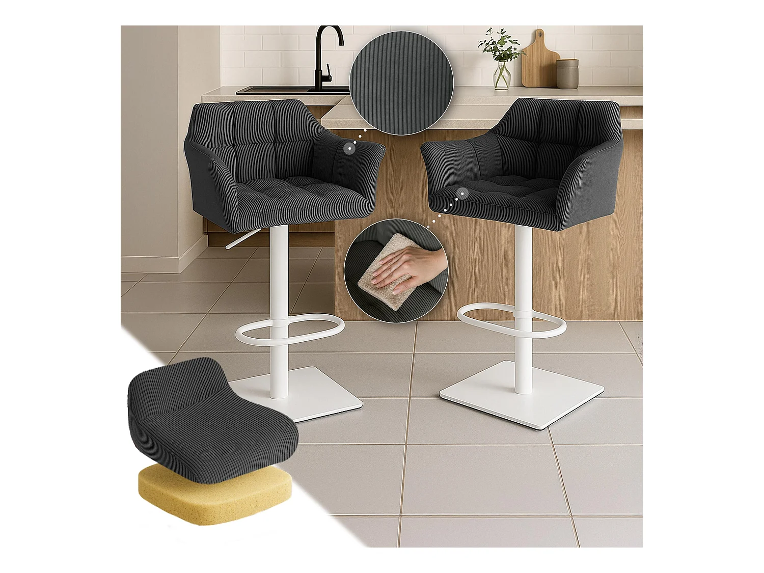 Tabouret de bar - Cordon & Blanc - Gris foncé - Damaso