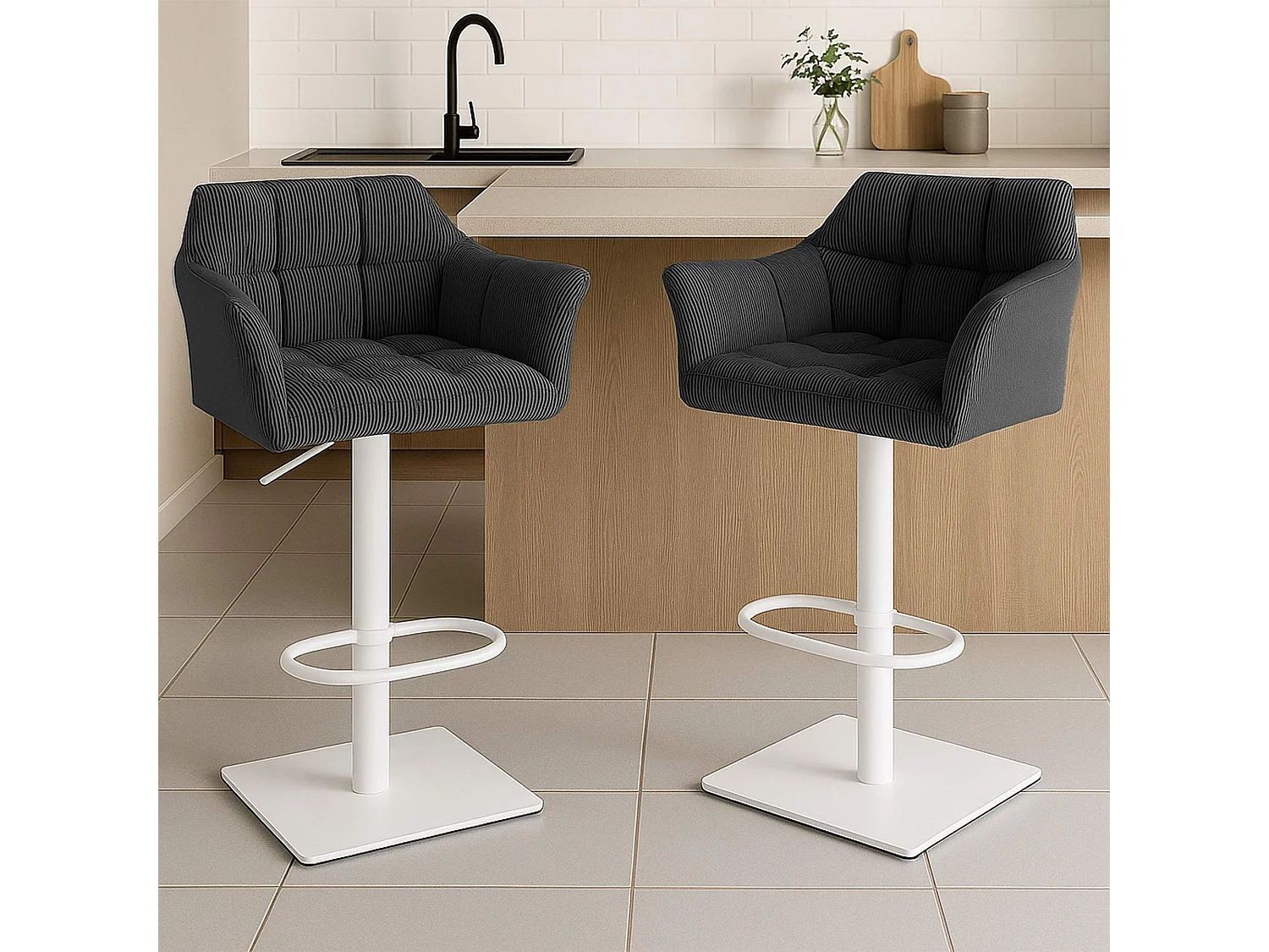 Tabouret de bar - Cordon & Blanc - Gris foncé - Damaso