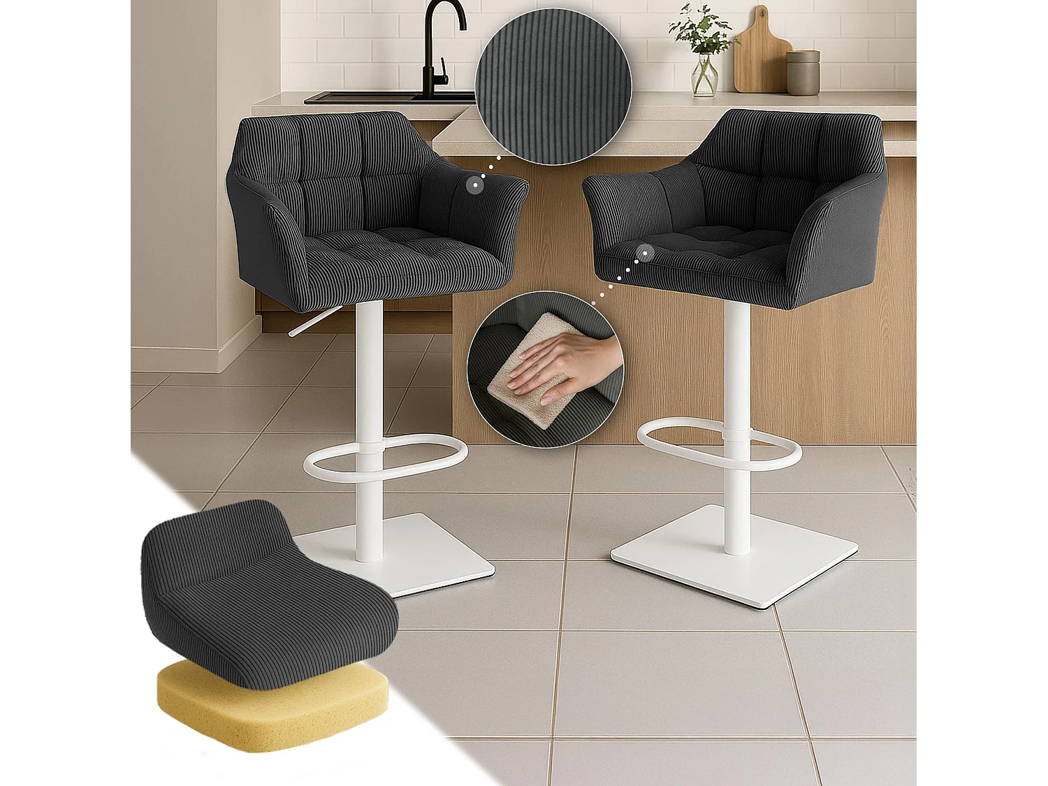 Tabouret de bar - Cordon & Blanc - Gris foncé - Damaso