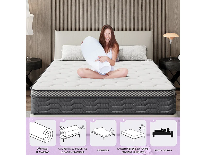 Matelas Ressorts 120x190 cm, Confort, 7 Zones Ergonomique,25 cm d'épaisseur