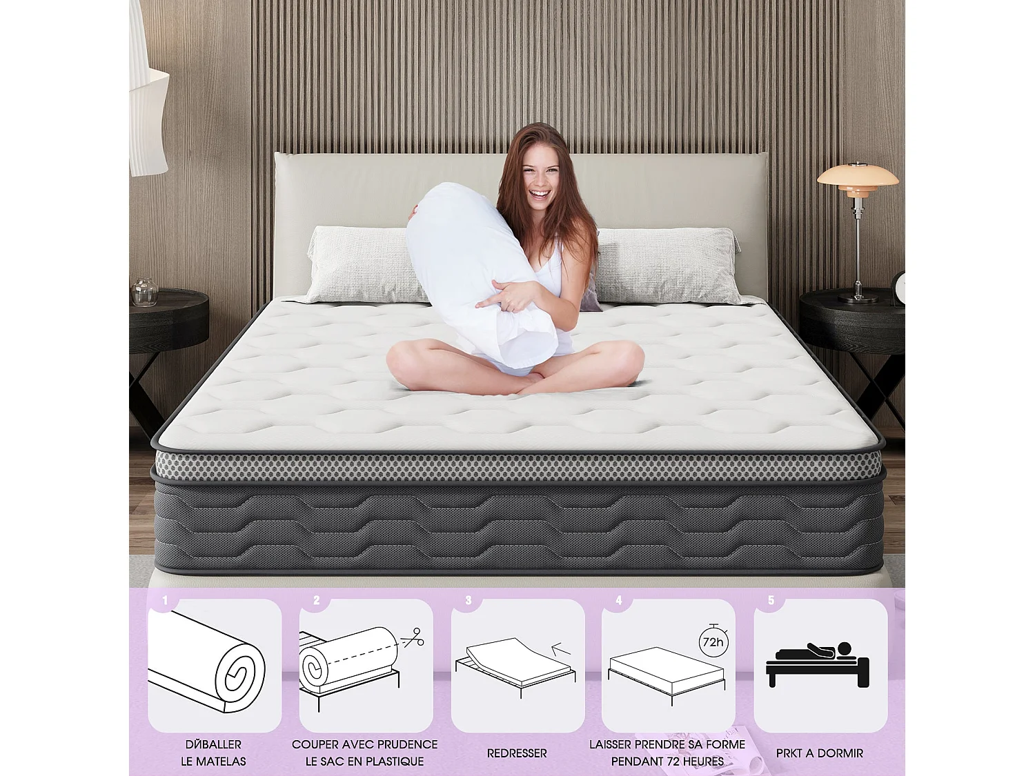 Matelas Ressorts 90x190 cm, Confort, 7 Zones Ergonomique,25 cm d'épaisseur