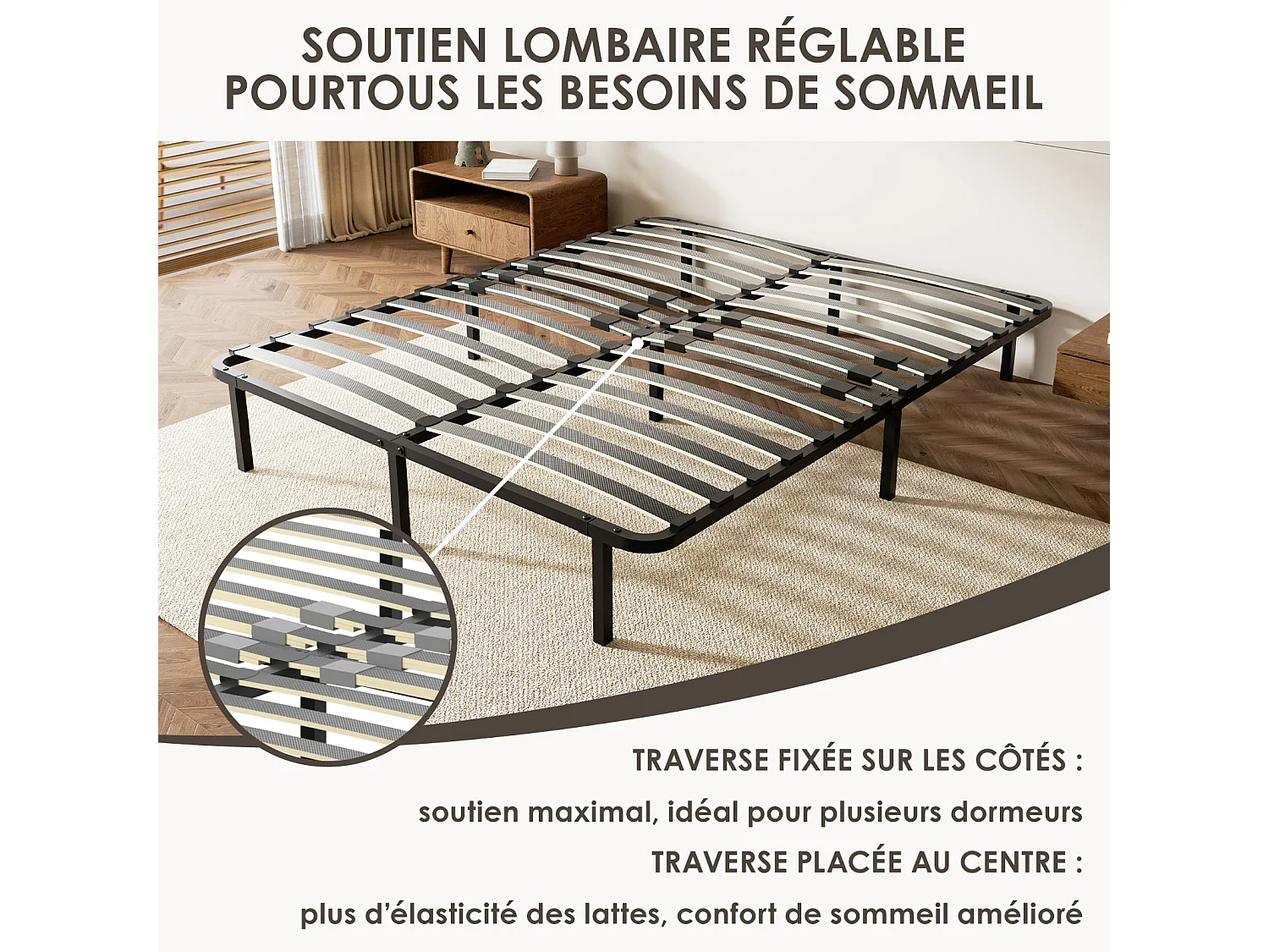 Sommier cadre à lattes 160x200 cm, 2x14 rangs,  incl. 9 repose-pieds