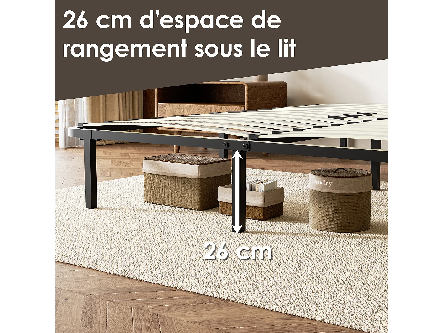 Sommier cadre à lattes 160x200 cm, 2x14 rangs,  incl. 9 repose-pieds