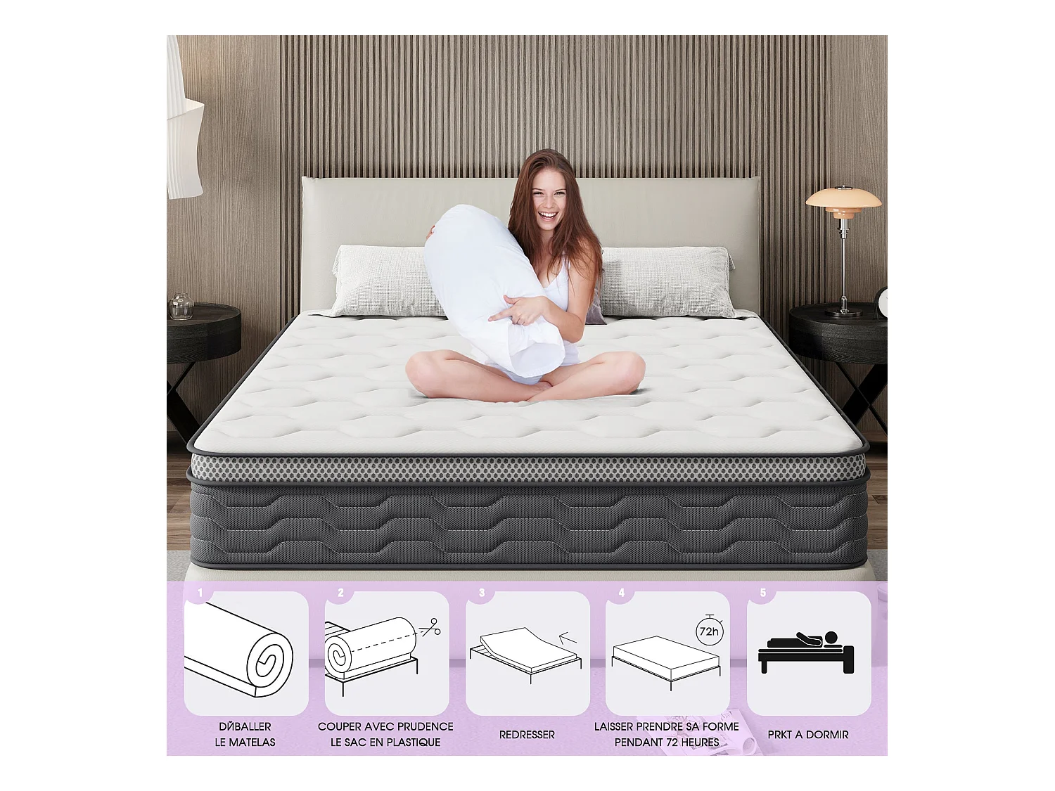 Matelas Ressorts 160x200 cm, Confort, 7 Zones Ergonomique,25 cm d'épaisseur