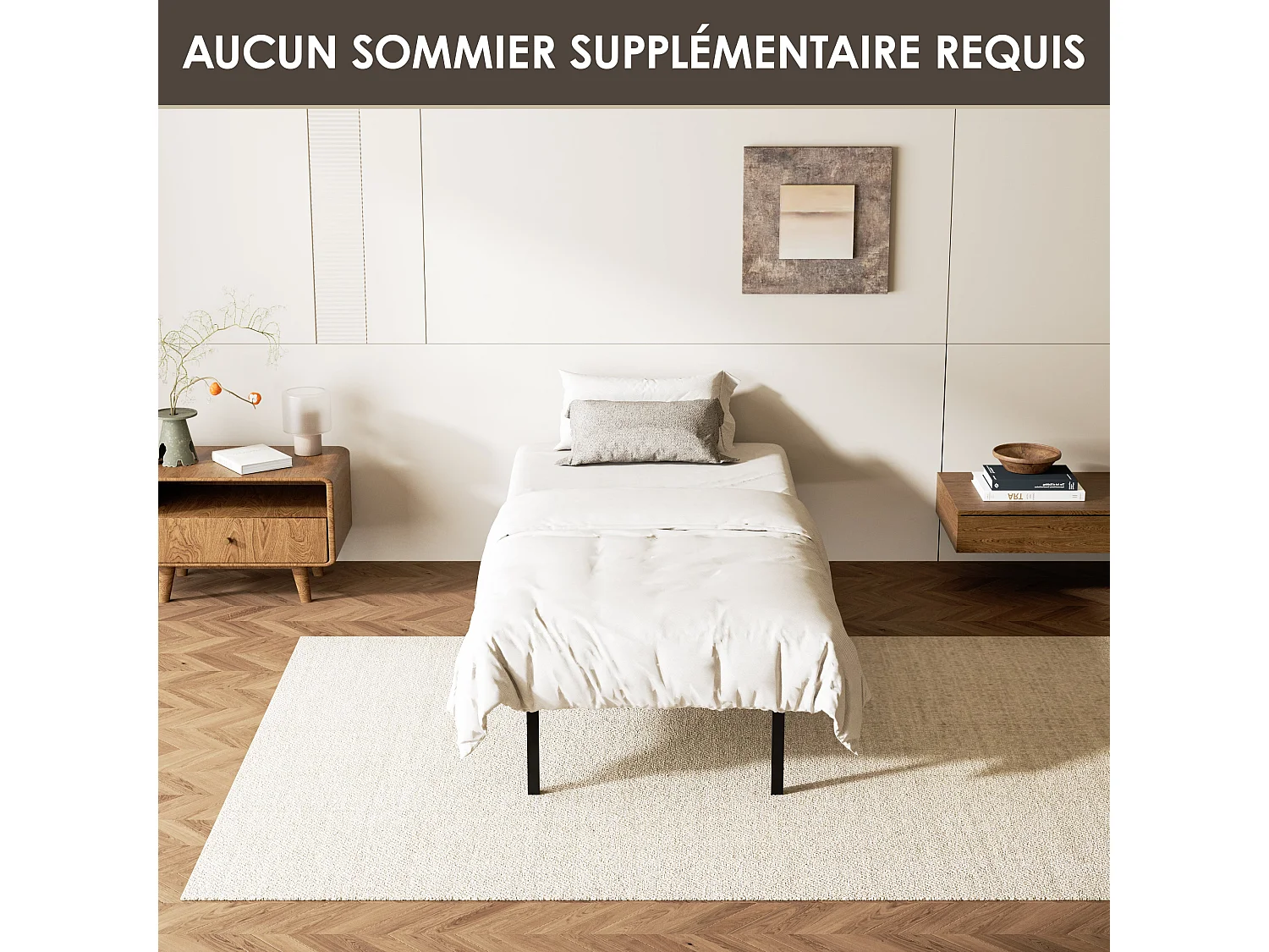 Sommier cadre à lattes 90x190 cm, 1x14 rangs,6 repose-pieds