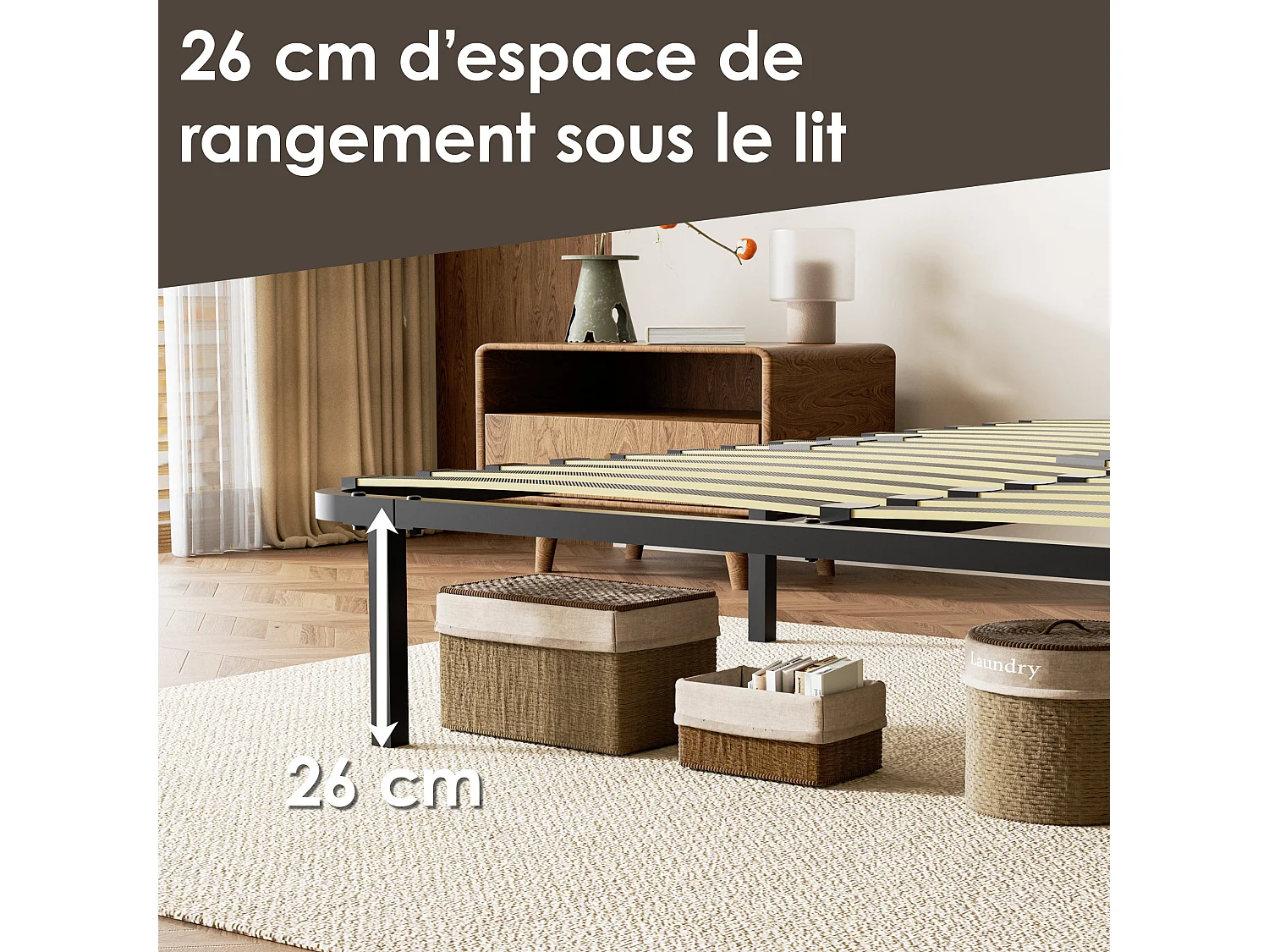 Sommier cadre à lattes 140x190 cm, 2x14 rangs,  incl. 7 repose-pieds