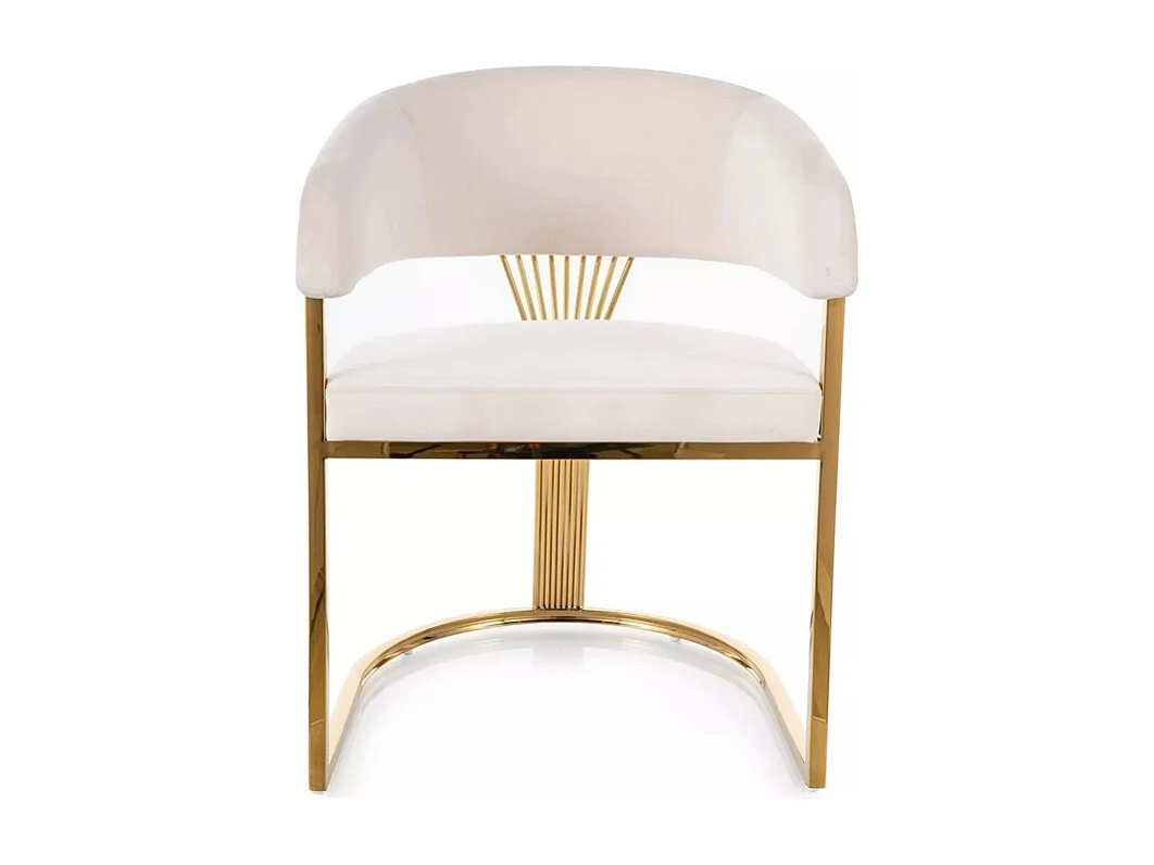 Chaise velours beige et piétement acier doré assise ronde confortable REINY