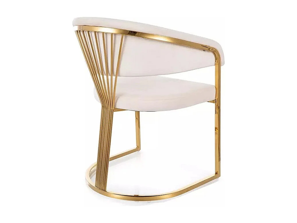 Chaise velours beige et piétement acier doré assise ronde confortable REINY