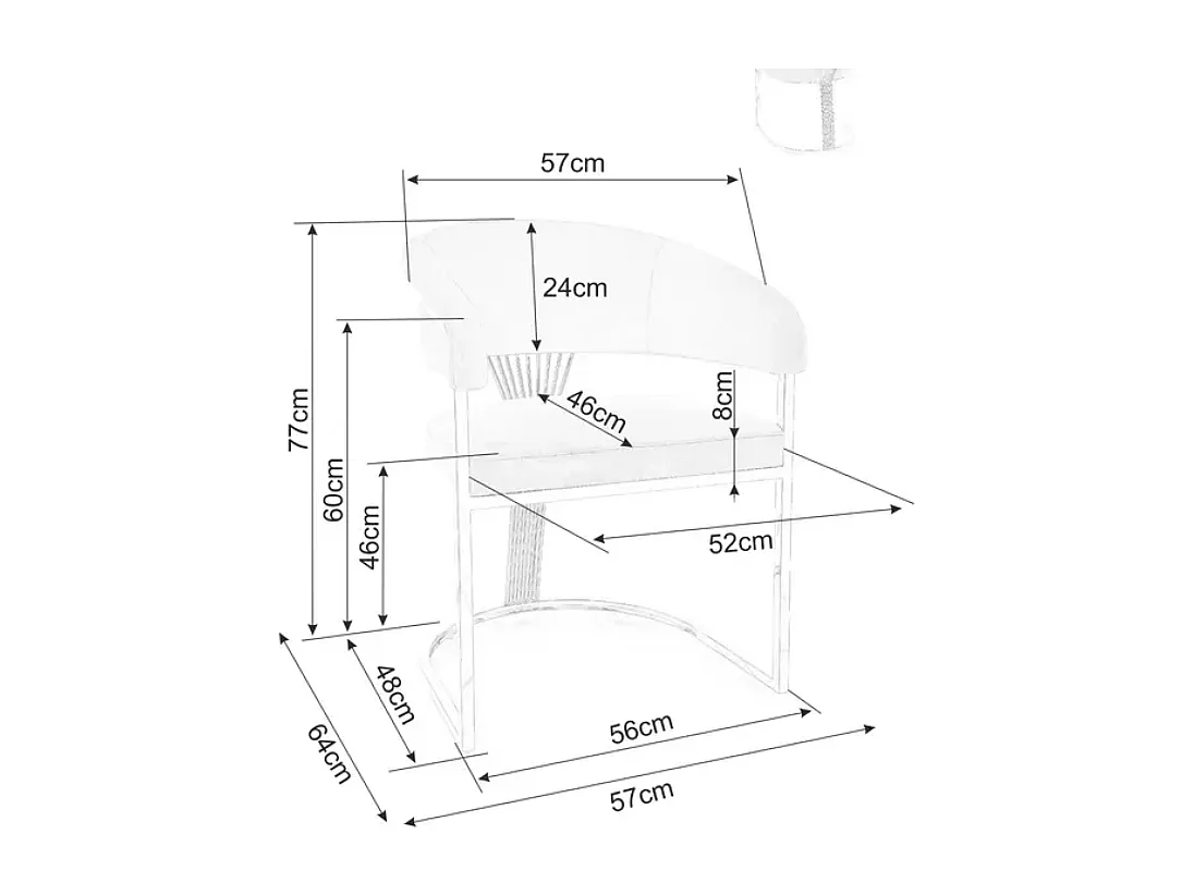 Chaise velours beige et piétement acier doré assise ronde confortable REINY