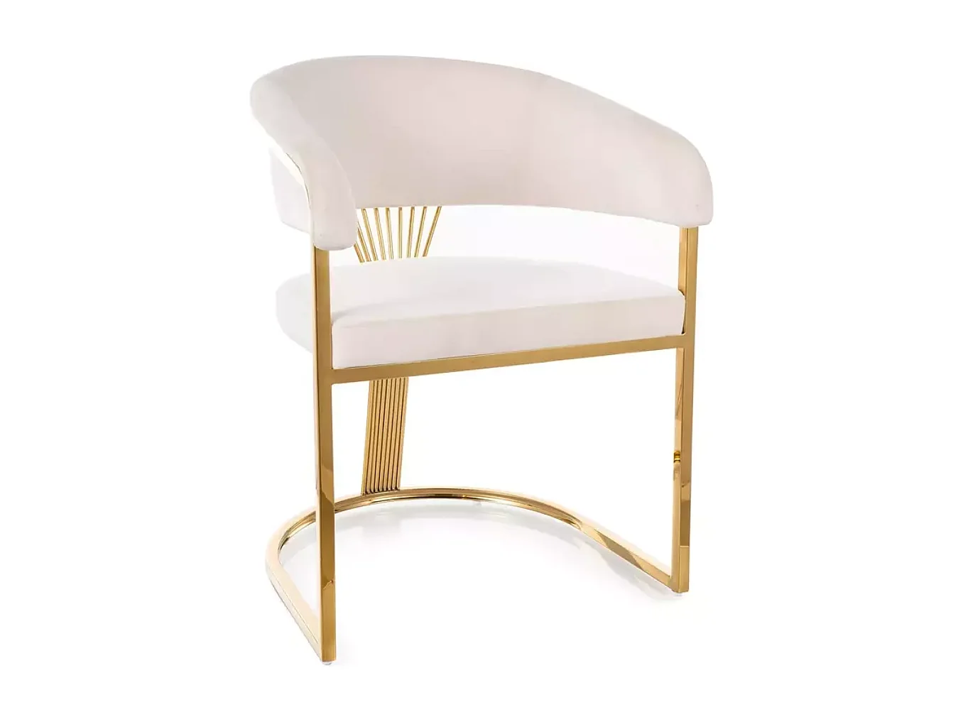 Chaise velours beige et piétement acier doré assise ronde confortable REINY