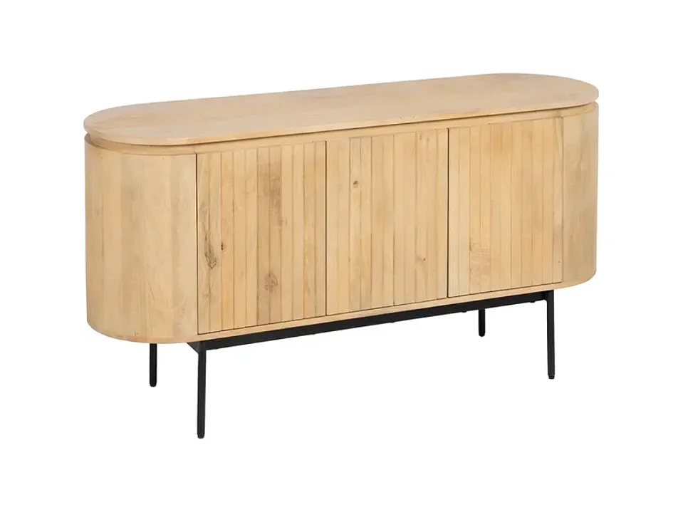 Bahut bois naturel et métal noir avec 3 portes arrondies THRÉLIA