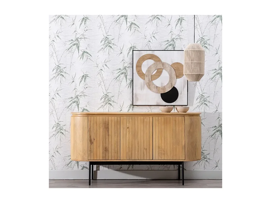 Bahut bois naturel et métal noir avec 3 portes arrondies THRÉLIA