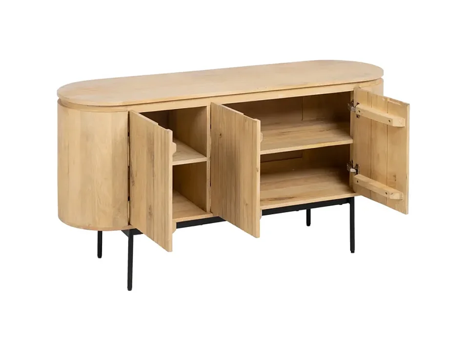 Bahut bois naturel et métal noir avec 3 portes arrondies THRÉLIA