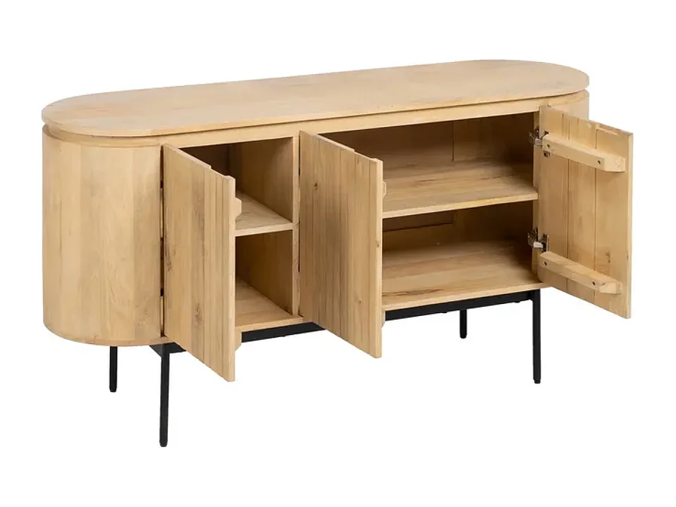 Bahut bois naturel et métal noir avec 3 portes arrondies THRÉLIA