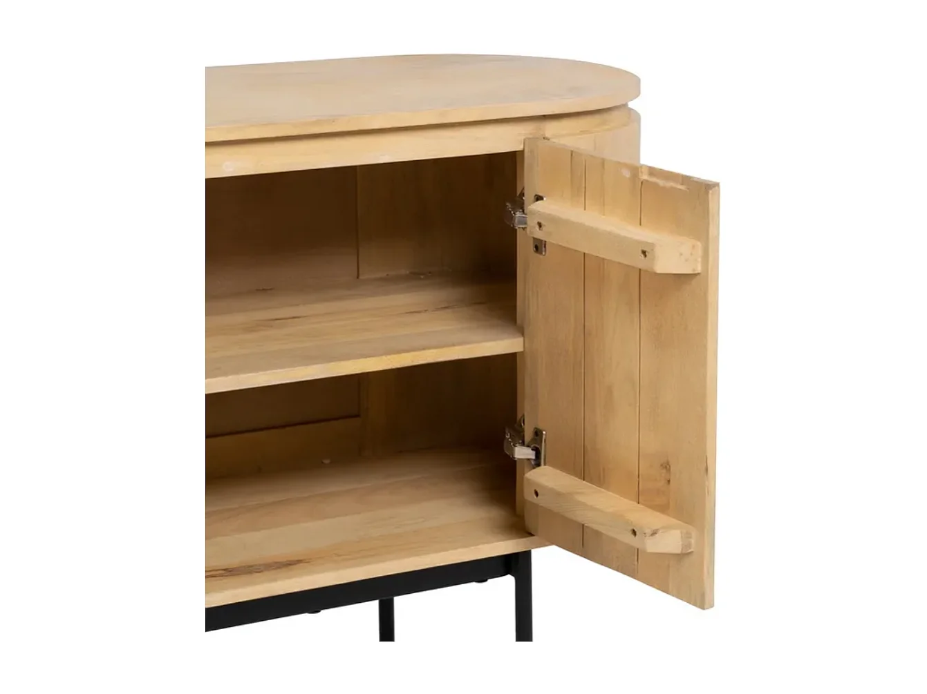 Bahut bois naturel et métal noir avec 3 portes arrondies THRÉLIA