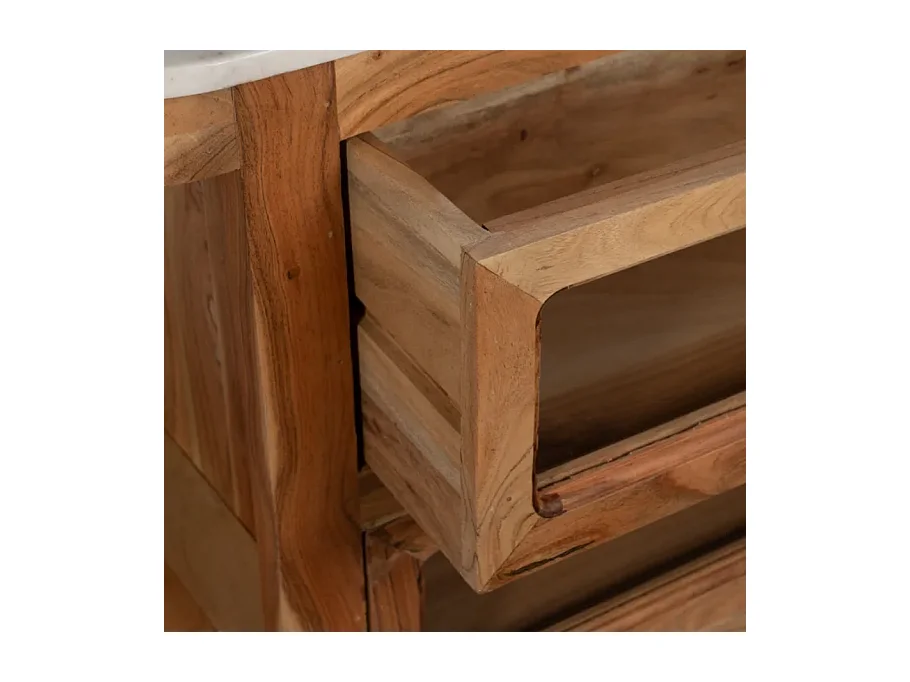 Bahut bois de manguier avec plateau marbre blanc et 6 tiroirs CYPRÉNA