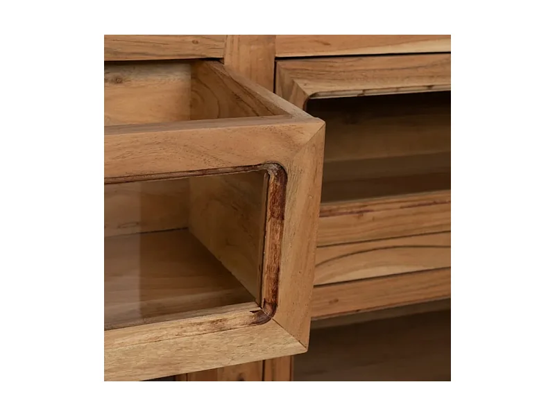 Bahut bois de manguier avec plateau marbre blanc et 6 tiroirs CYPRÉNA