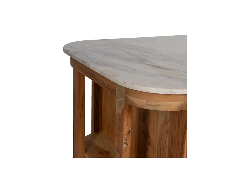 Bahut bois de manguier avec plateau marbre blanc et 6 tiroirs CYPRÉNA