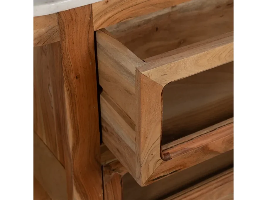 Bahut bois de manguier avec plateau marbre blanc et 6 tiroirs CYPRÉNA