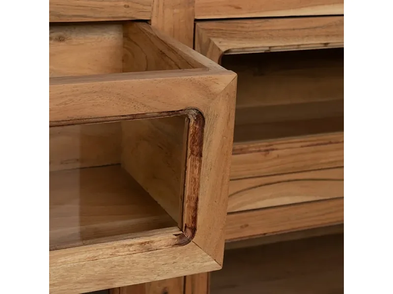 Bahut bois de manguier avec plateau marbre blanc et 6 tiroirs CYPRÉNA