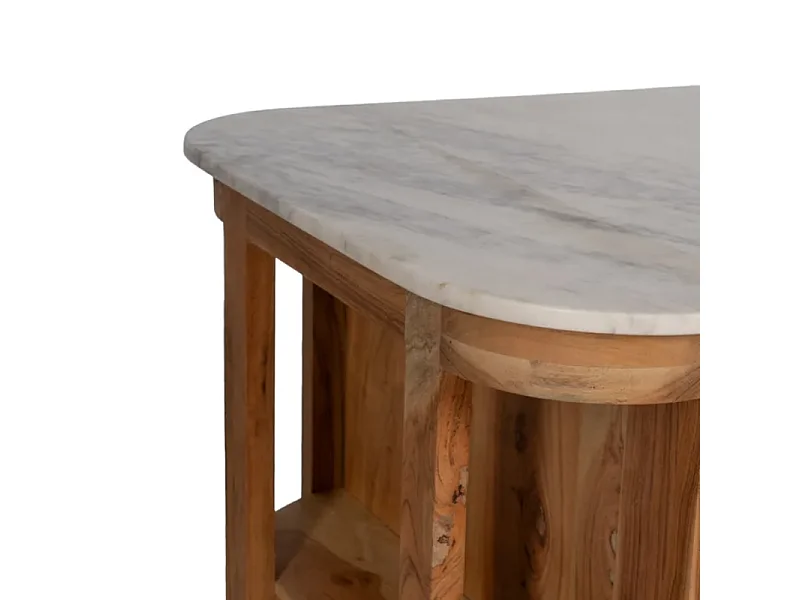 Bahut bois de manguier avec plateau marbre blanc et 6 tiroirs CYPRÉNA