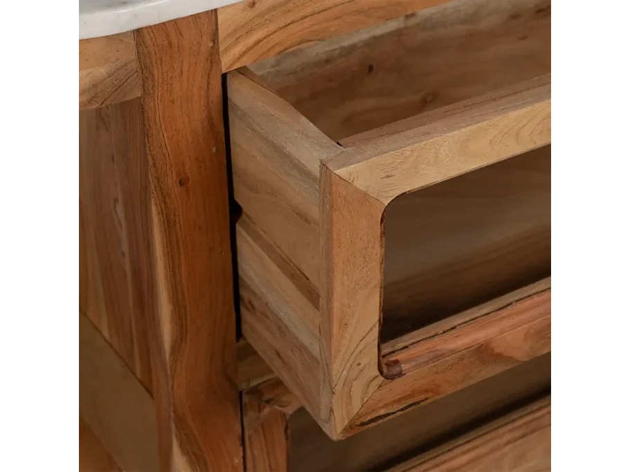 Bahut bois de manguier avec plateau marbre blanc et 6 tiroirs CYPRÉNA