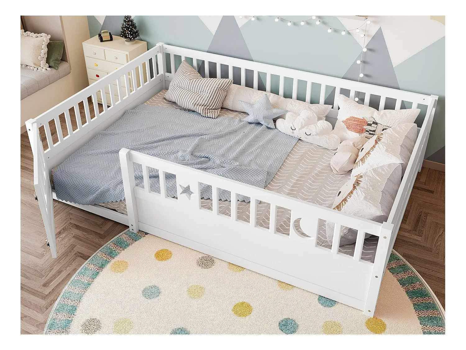 Lit bébé 140x190 cm - avec barrières de sécurité - sans sommier à lattes - blanc (sans matelas)