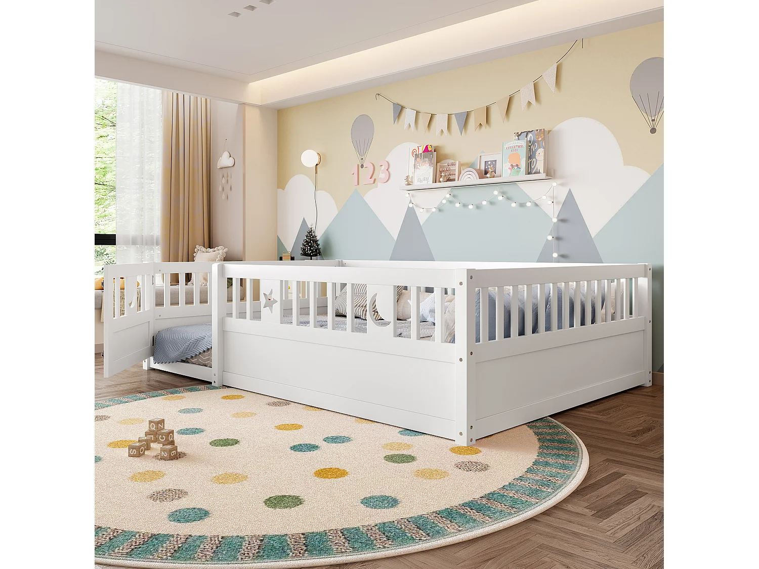 Lit bébé 140x190 cm - avec barrières de sécurité - sans sommier à lattes - blanc (sans matelas)