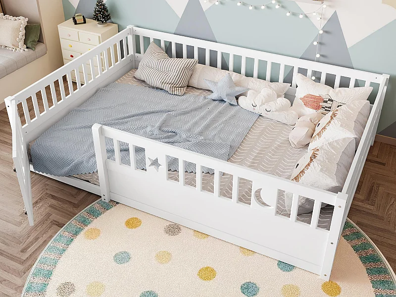 Lit bébé 140x190 cm - avec barrières de sécurité - sans sommier à lattes - blanc (sans matelas)