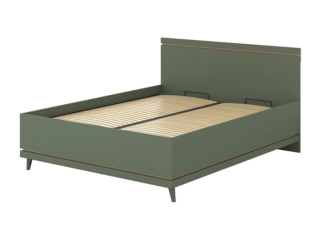 Lit + sommier NOKI – 160x200 cm vert et bois – Style scandinave