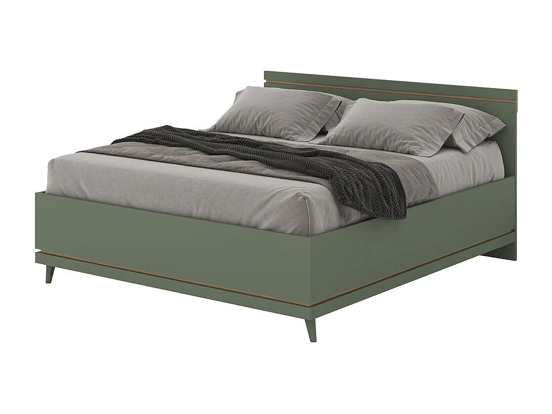 Lit + sommier NOKI – 160x200 cm vert et bois – Style scandinave