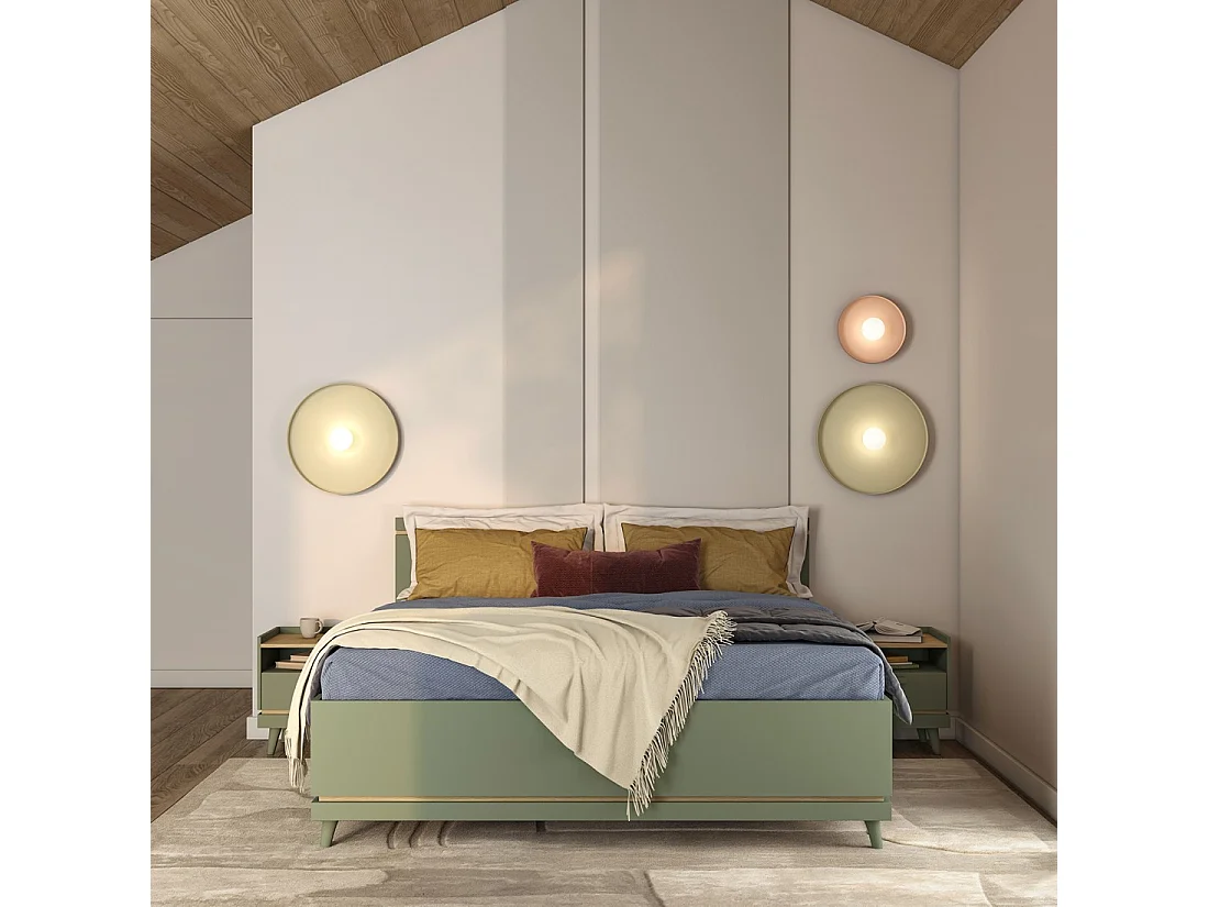 Lit + sommier NOKI – 160x200 cm vert et bois – Style scandinave