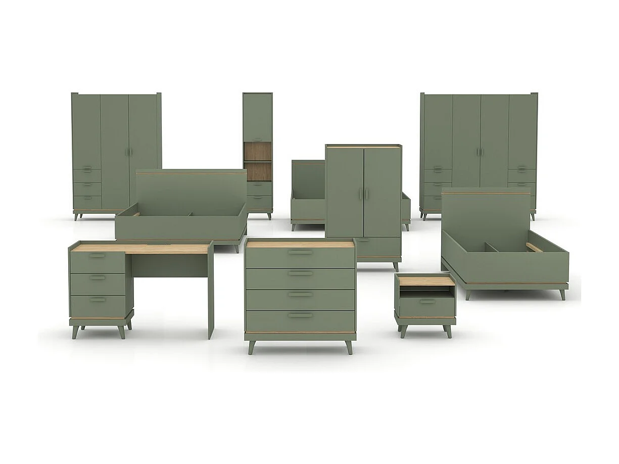 Lit + sommier NOKI – 160x200 cm vert et bois – Style scandinave