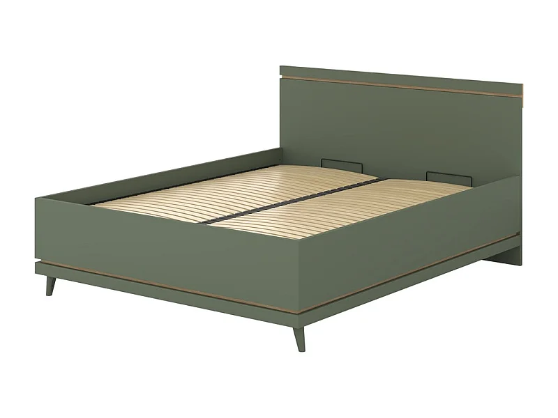 Lit + sommier NOKI – 160x200 cm vert et bois – Style scandinave