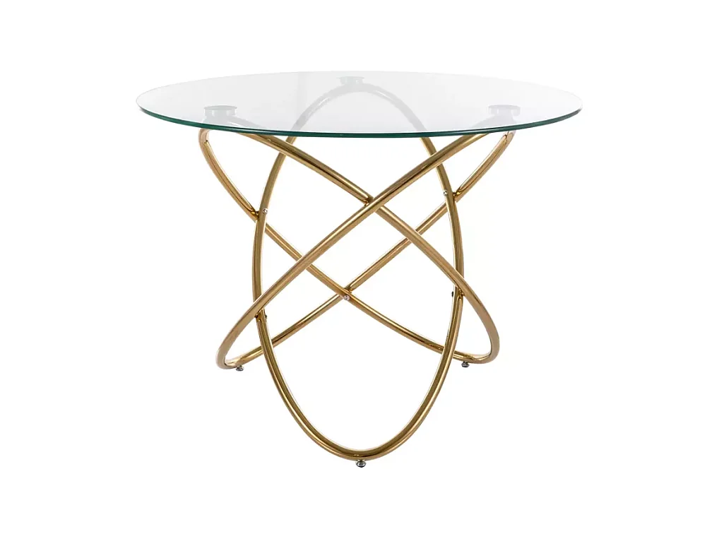 Table ronde 100 cm verre transparent et métal doré 6 pers AURELIAZ