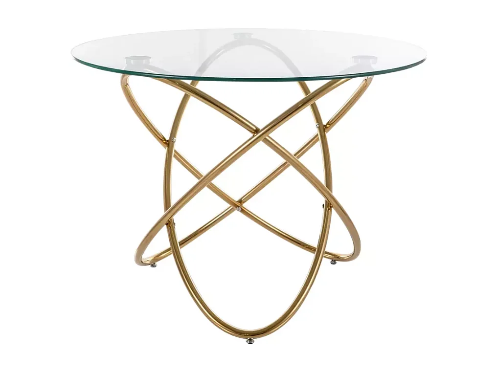Table ronde 100 cm verre transparent et métal doré 6 pers AURELIAZ