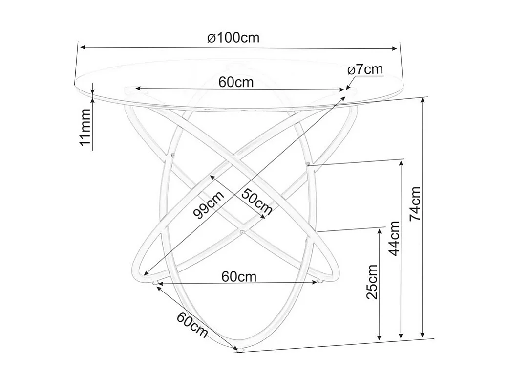 Table ronde 100 cm verre transparent et métal doré 6 pers AURELIAZ