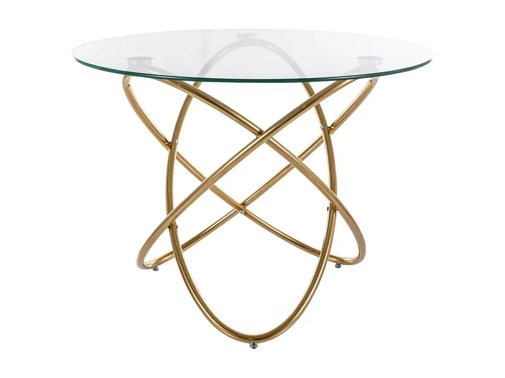 Table ronde 100 cm verre transparent et métal doré 6 pers AURELIAZ