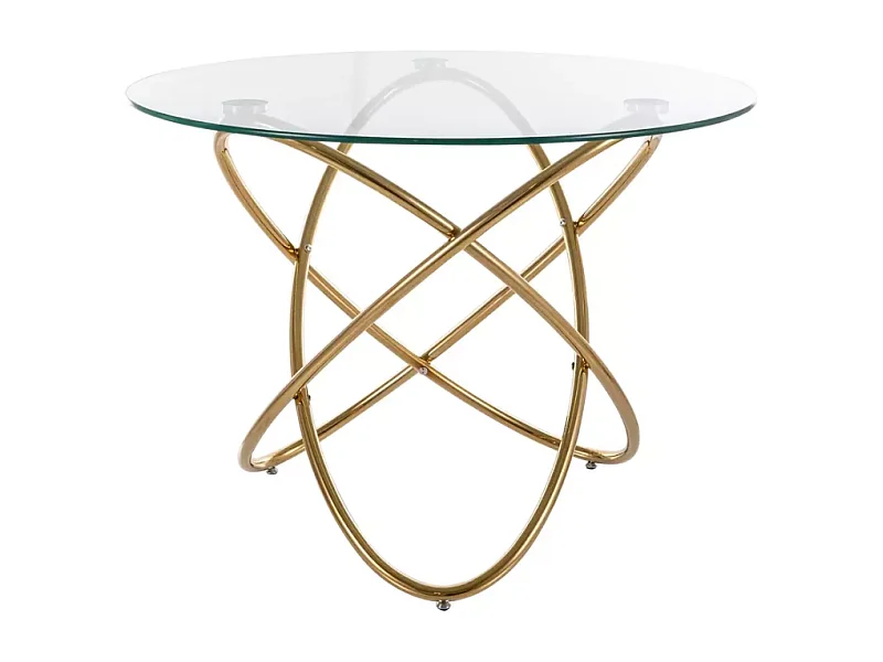 Table ronde 100 cm verre transparent et métal doré 6 pers AURELIAZ