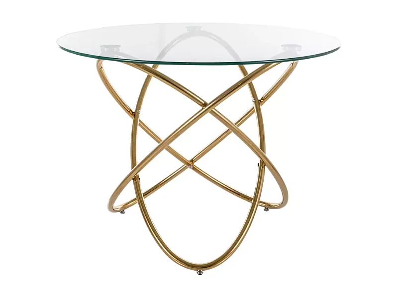 Table ronde 100 cm verre transparent et métal doré 6 pers AURELIAZ