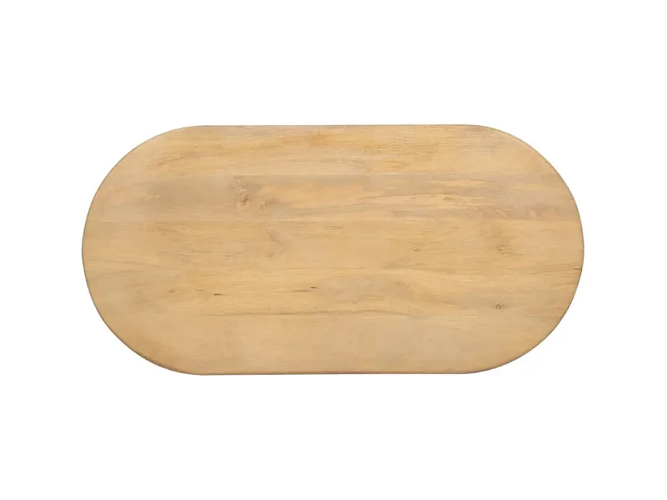 Table basse ovale bois de manguier double colonne rainuré chic FLONESIE