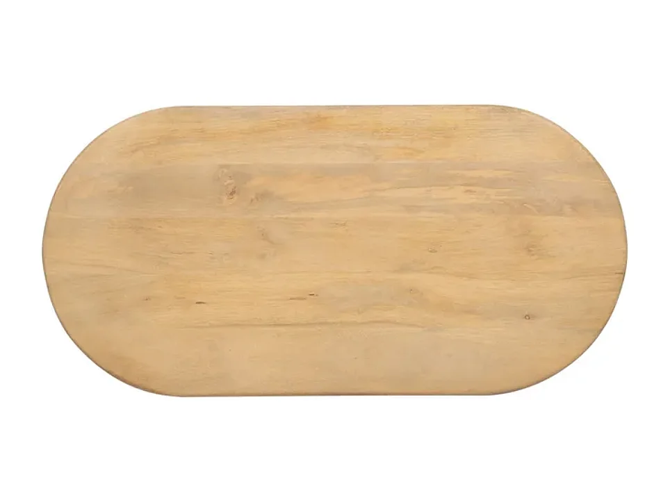 Table basse ovale bois de manguier double colonne rainuré chic FLONESIE