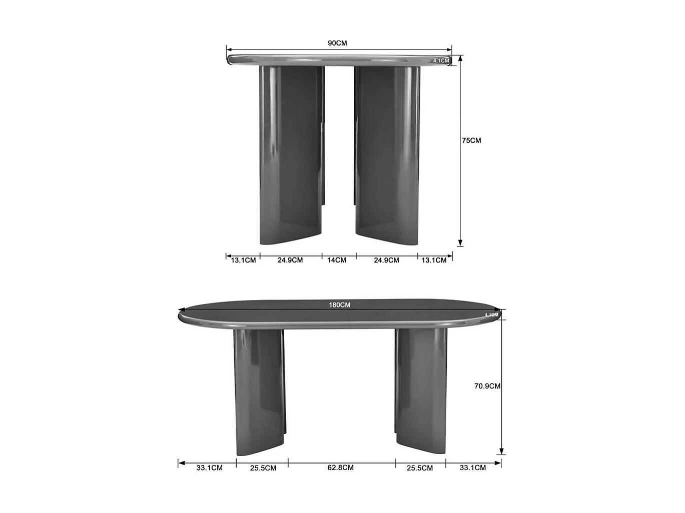 Glossi - Table à manger 6 personnes ovale en bois laqué - Marron