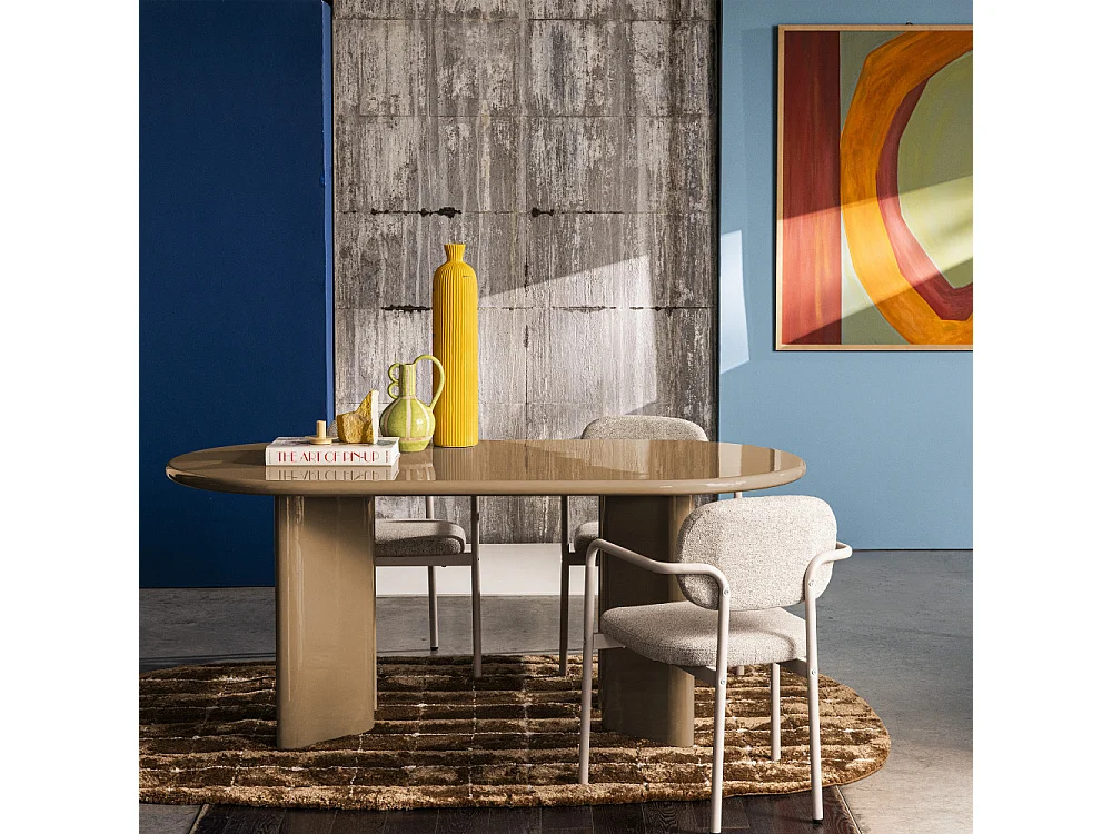 Glossi - Table à manger 6 personnes ovale en bois laqué - Marron