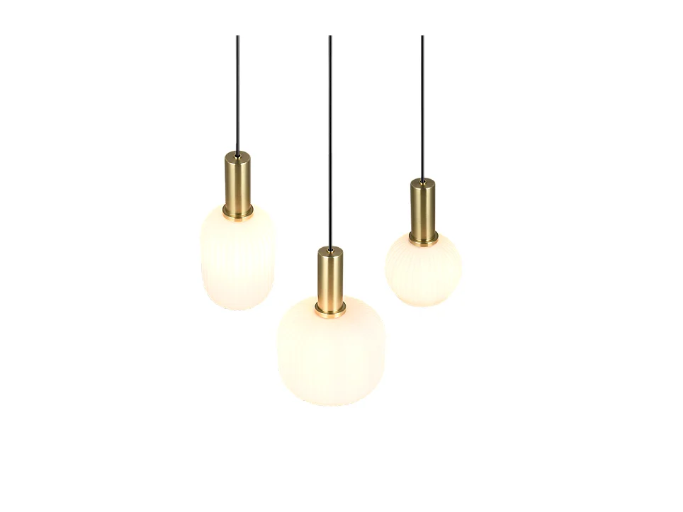 Lampada a sospensione 3 luci, metallo, ottone satinato, 38,5x150x30 cm, Diva