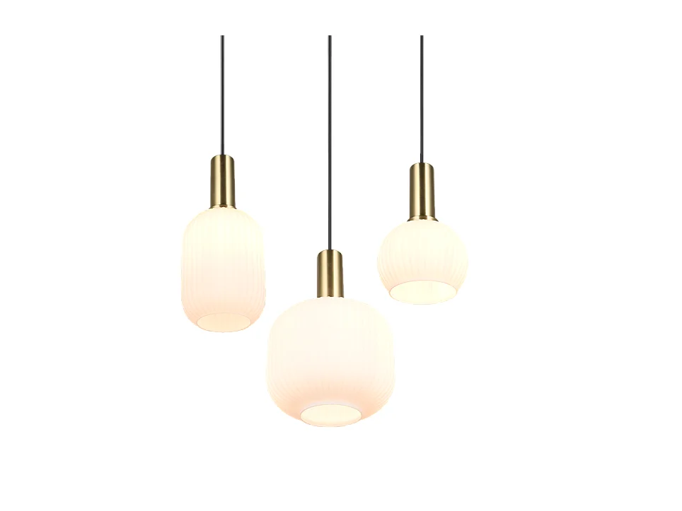 Lampada a sospensione 3 luci, metallo, ottone satinato, 38,5x150x30 cm, Diva