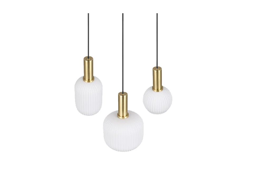 Lampada a sospensione 3 luci, metallo, ottone satinato, 38,5x150x30 cm, Diva