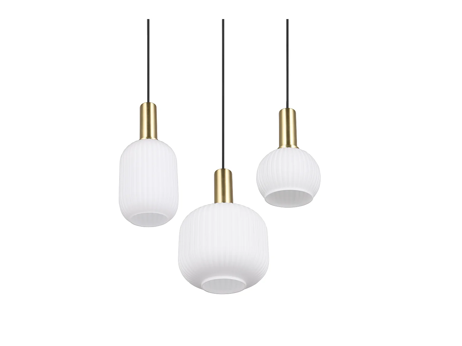 Lampada a sospensione 3 luci, metallo, ottone satinato, 38,5x150x30 cm, Diva