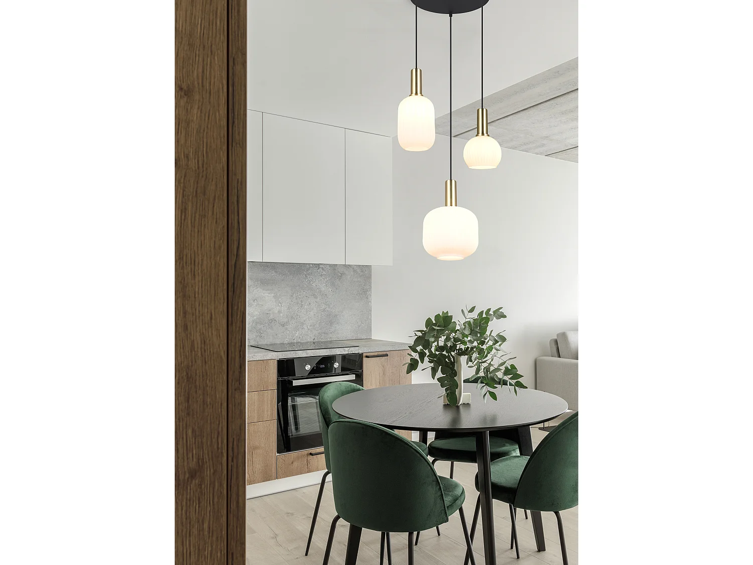 Lampada a sospensione 3 luci, metallo, ottone satinato, 38,5x150x30 cm, Diva