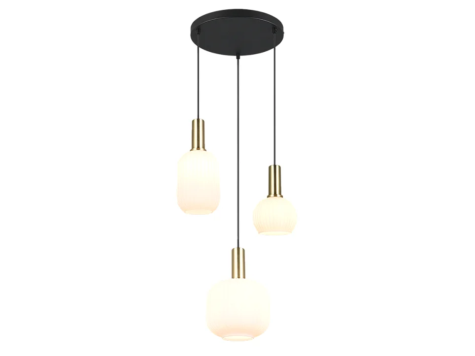 Lampada a sospensione 3 luci, metallo, ottone satinato, 38,5x150x30 cm, Diva